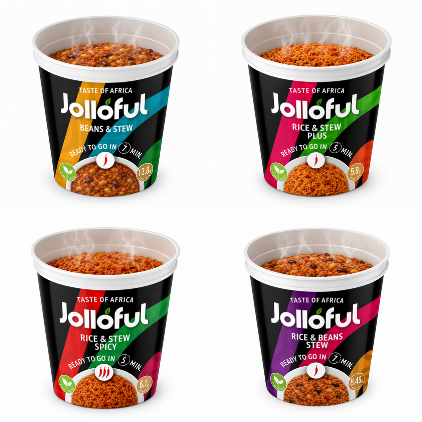 Jolloful variety pack with 4 African meal flavors